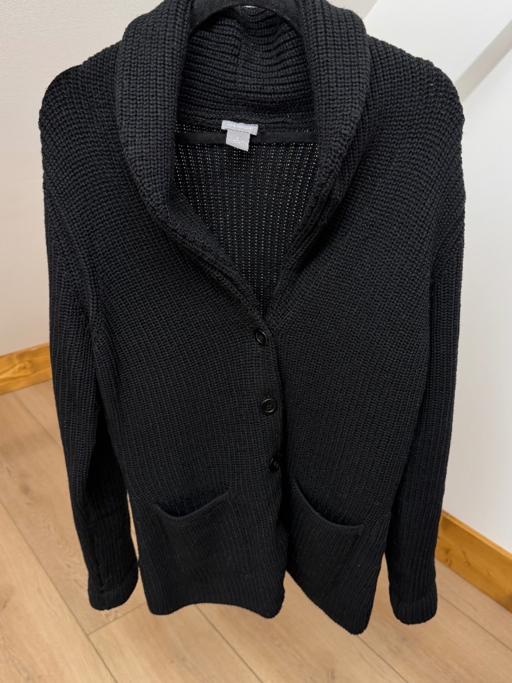 Ann Taylor Heavy 100% Wool Chunky Knit Black Cardigan Women's - Large
